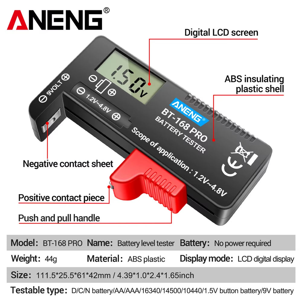 ANENG BT-168 PRO Digital Lithium Battery Checkered Load Analyzer Capacity Tester Display Check AAA AA Button Cell Unive