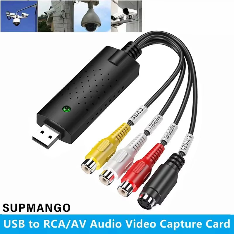 USB Audio Video Capture Card Adapter with USB Cable USB 2.0 to RCA Video Capture Converter for TV DVD VHS Capture Device