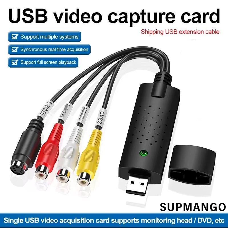 USB Audio Video Capture Card Adapter with USB Cable USB 2.0 to RCA Video Capture Converter for TV DVD VHS Capture Device