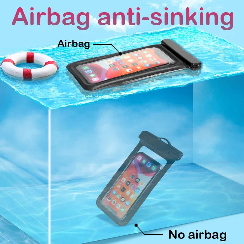 Floating Airbag Waterproof Swim Bag Phone Case For iPhone 11 12 13 14Pro Max Samsung S23 S22 Xiaomi 13 Huawei P30 20 Lite Cover - Minedsy