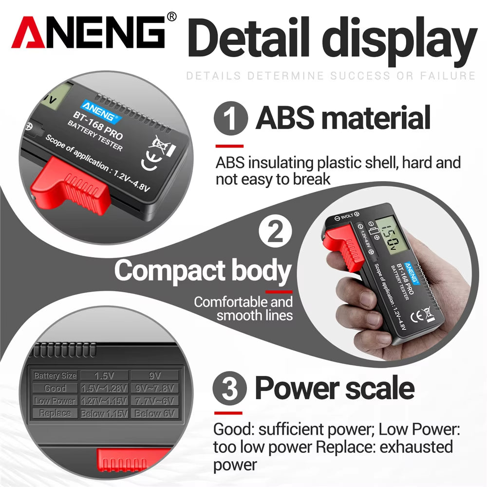 ANENG BT-168 PRO Digital Lithium Battery Checkered Load Analyzer Capacity Tester Display Check AAA AA Button Cell Unive