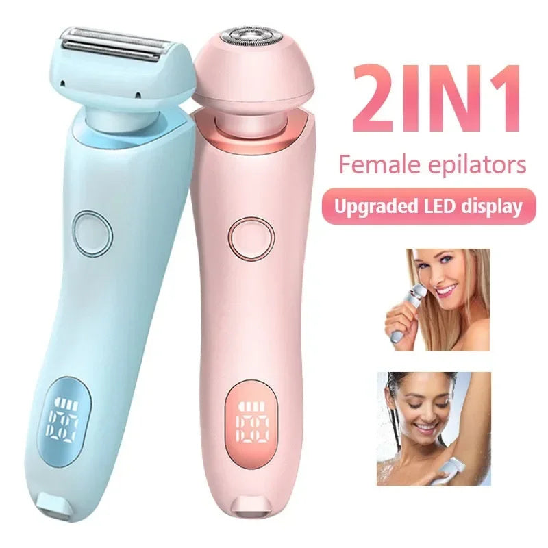 2 In 1 Hair Removal Epilator USB Rechargeable Trimmer Women Body Razor Face Leg Armpit Bikini Hand Pubic Shaver Hair Remover - Minedsy